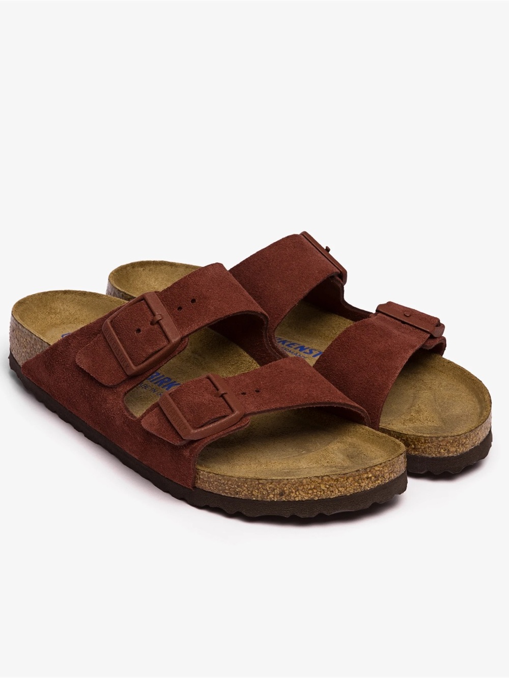 Birkenstock Arizona Soft Footbed Sandals in Red-Chocolate Suede— EU 38 Narrow